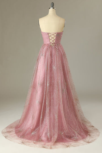 Blush Strapless Sweetheart Long Ball Dress with Lace-Up Back